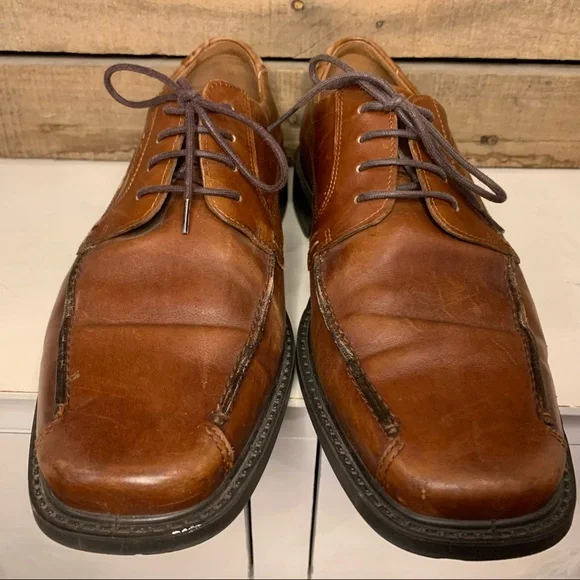 ECCO Cognac Oxford Men's Dress Shoe Square Toe Size 44 - Picture 6 of 13